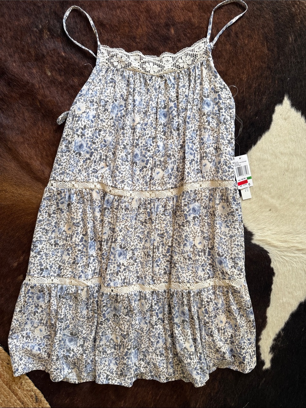 Wallflower Blue and Cream Floral Tiered Sun Dress
